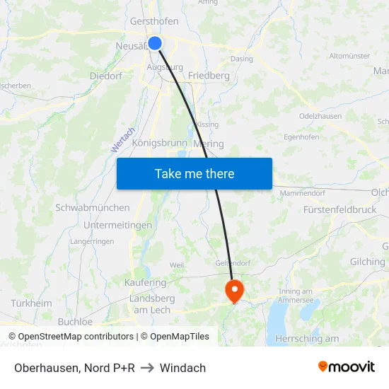 Oberhausen, Nord P+R to Windach map