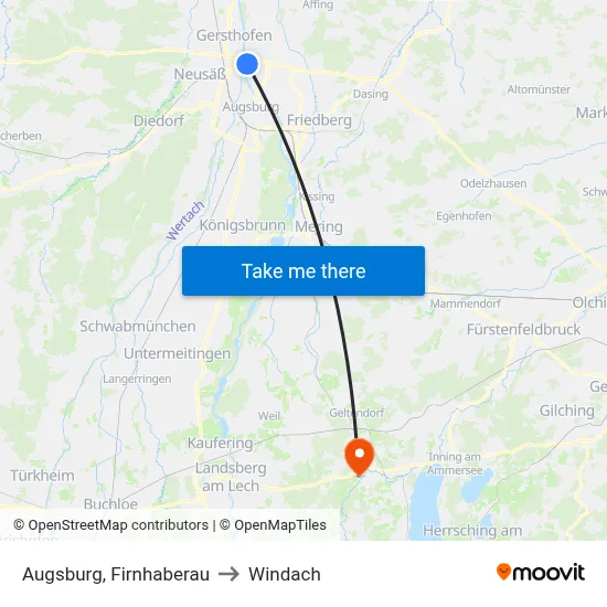 Augsburg, Firnhaberau to Windach map