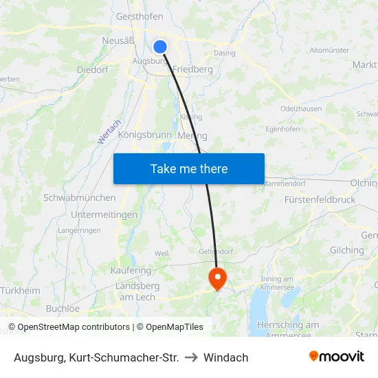 Augsburg, Kurt-Schumacher-Str. to Windach map
