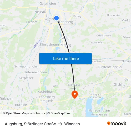 Augsburg, Stätzlinger Straße to Windach map