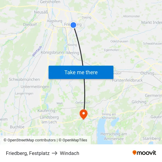 Friedberg, Festplatz to Windach map