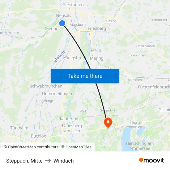 Steppach, Mitte to Windach map