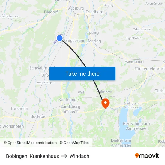 Bobingen, Krankenhaus to Windach map