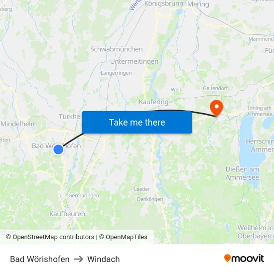 Bad Wörishofen to Windach map