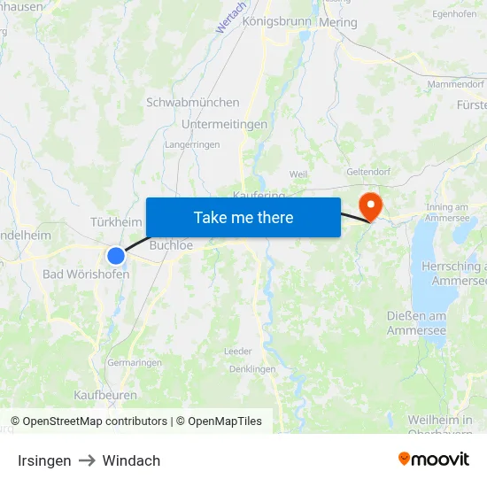 Irsingen to Windach map
