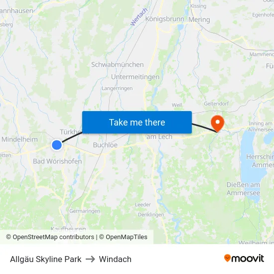 Allgäu Skyline Park to Windach map