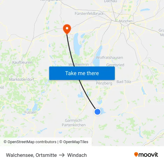 Walchensee, Ortsmitte to Windach map