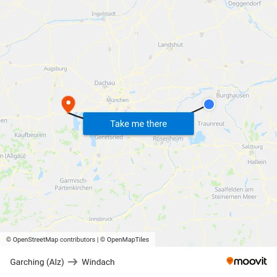 Garching (Alz) to Windach map