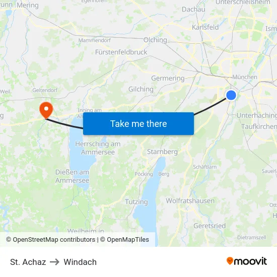 St. Achaz to Windach map