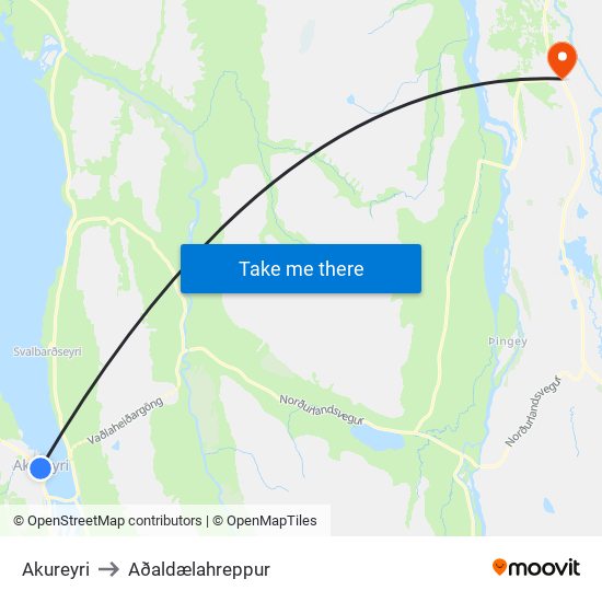 Akureyri to Aðaldælahreppur map