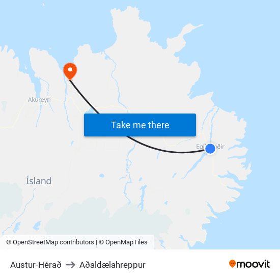 Austur-Hérað to Aðaldælahreppur map