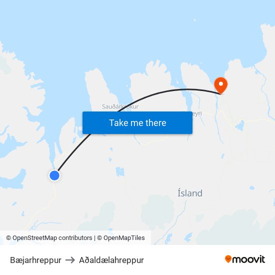 Bæjarhreppur to Aðaldælahreppur map