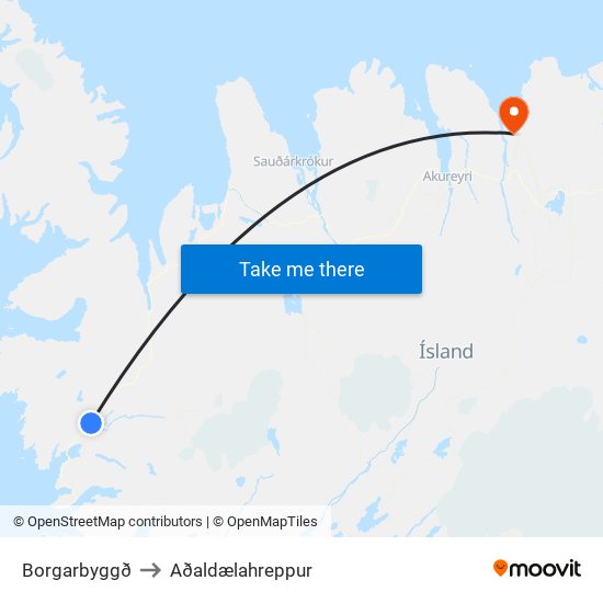 Borgarbyggð to Aðaldælahreppur map