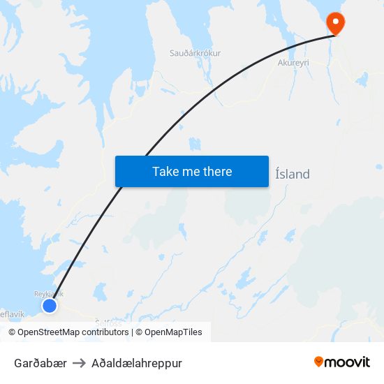 Garðabær to Aðaldælahreppur map