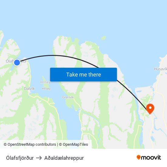 Ólafsfjörður to Aðaldælahreppur map