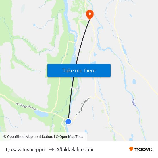 Ljósavatnshreppur to Aðaldælahreppur map