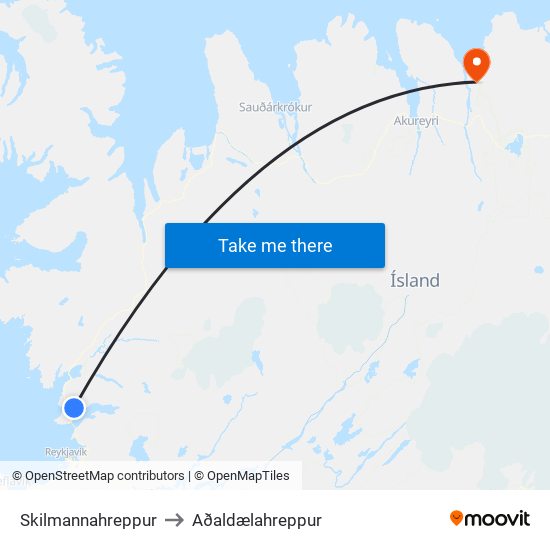 Skilmannahreppur to Aðaldælahreppur map