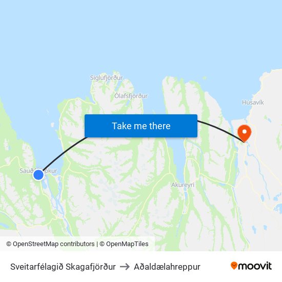 Sveitarfélagið Skagafjörður to Aðaldælahreppur map