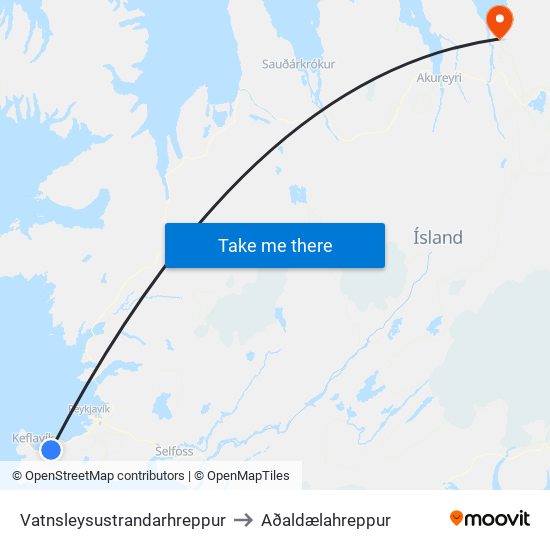 Vatnsleysustrandarhreppur to Aðaldælahreppur map