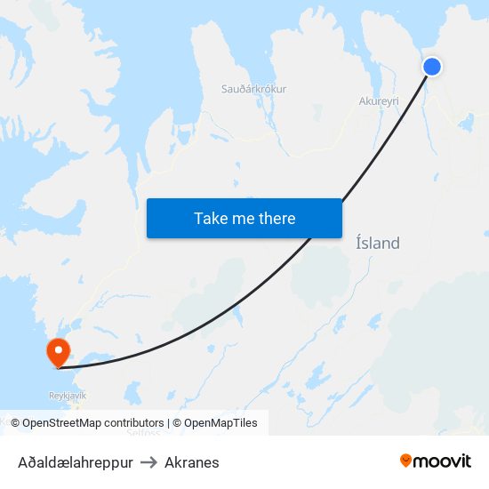 Aðaldælahreppur to Akranes map