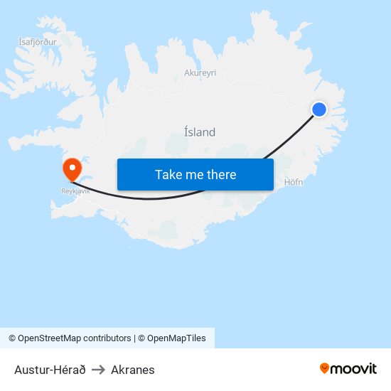Austur-Hérað to Akranes map