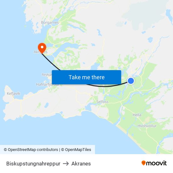 Biskupstungnahreppur to Akranes map