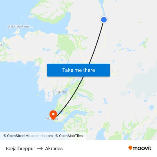 Bæjarhreppur to Akranes map