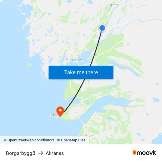 Borgarbyggð to Akranes map