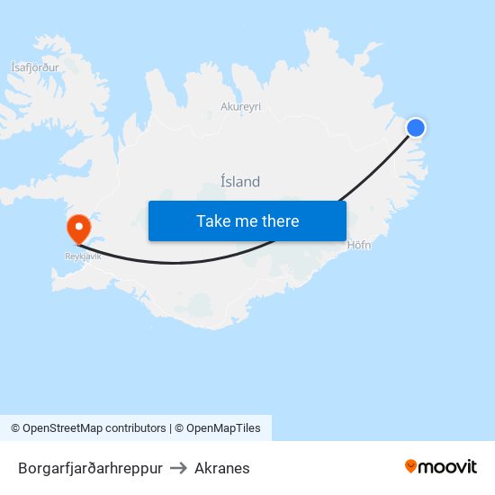 Borgarfjarðarhreppur to Akranes map