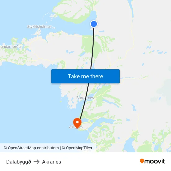 Dalabyggð to Akranes map
