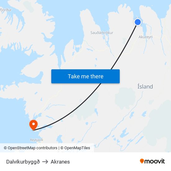 Dalvíkurbyggð to Akranes map