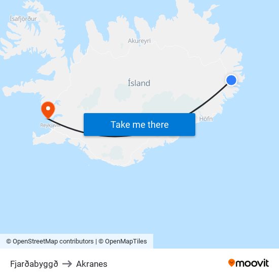 Fjarðabyggð to Akranes map