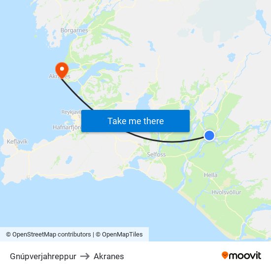 Gnúpverjahreppur to Akranes map