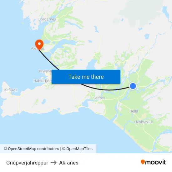 Gnúpverjahreppur to Akranes map