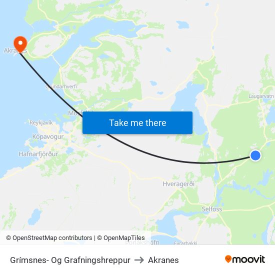 Grímsnes- Og Grafningshreppur to Akranes map
