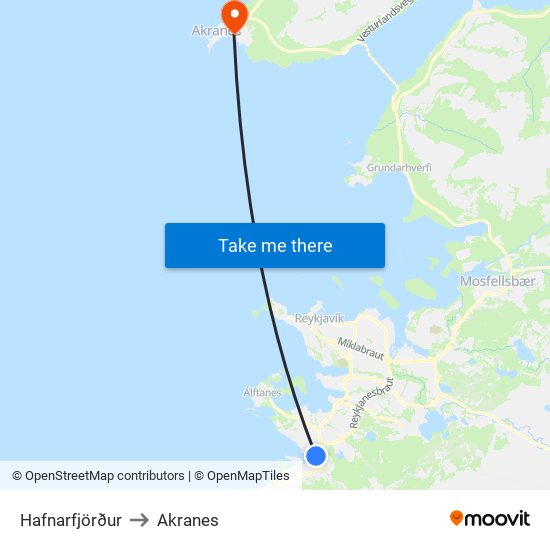 Hafnarfjörður to Akranes map