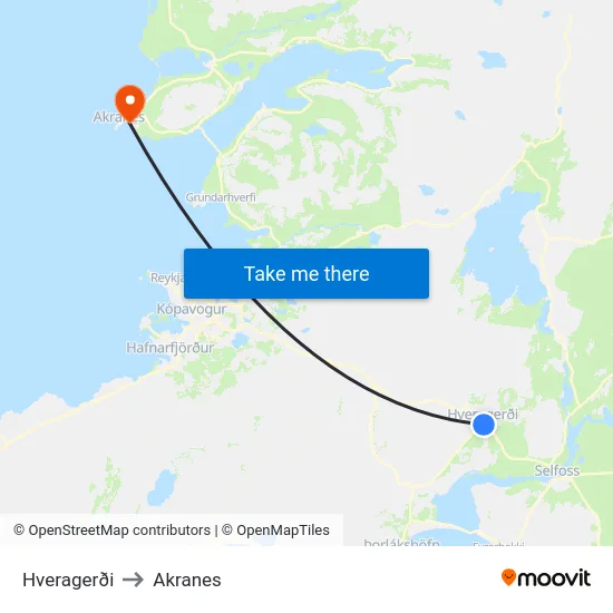 Hveragerði to Akranes map