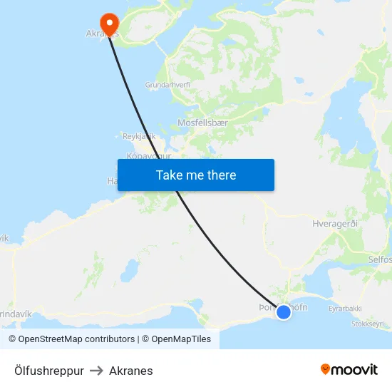 Ölfushreppur to Akranes map