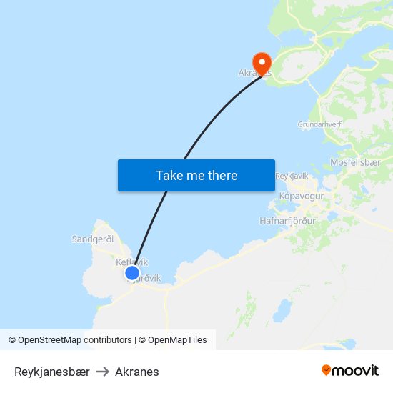 Reykjanesbær to Akranes map