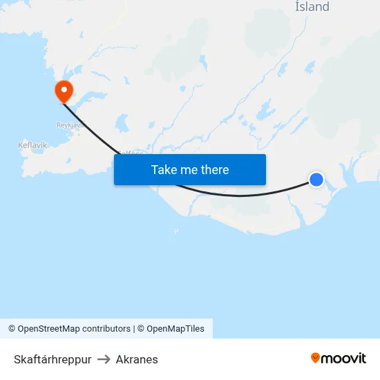 Skaftárhreppur to Akranes map