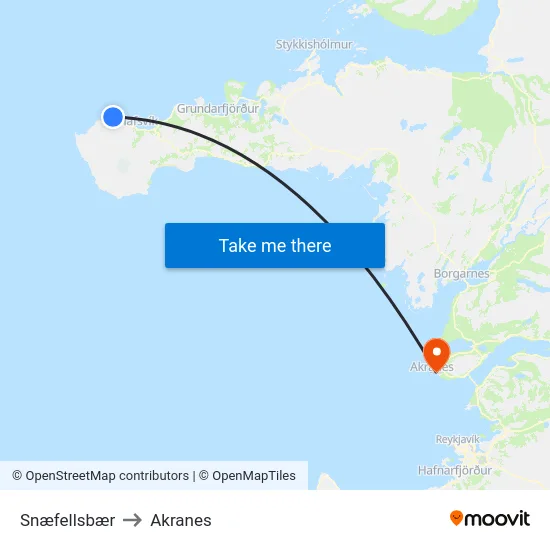 Snæfellsbær to Akranes map