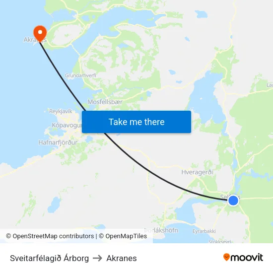 Sveitarfélagið Árborg to Akranes map