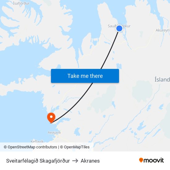 Sveitarfélagið Skagafjörður to Akranes map