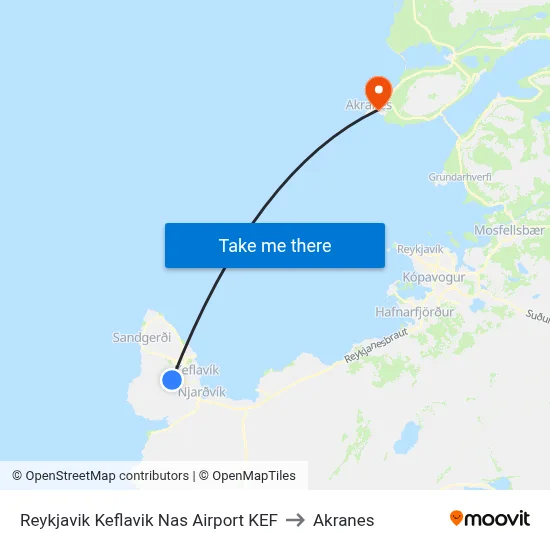 Reykjavik Keflavik Nas Airport KEF to Akranes map
