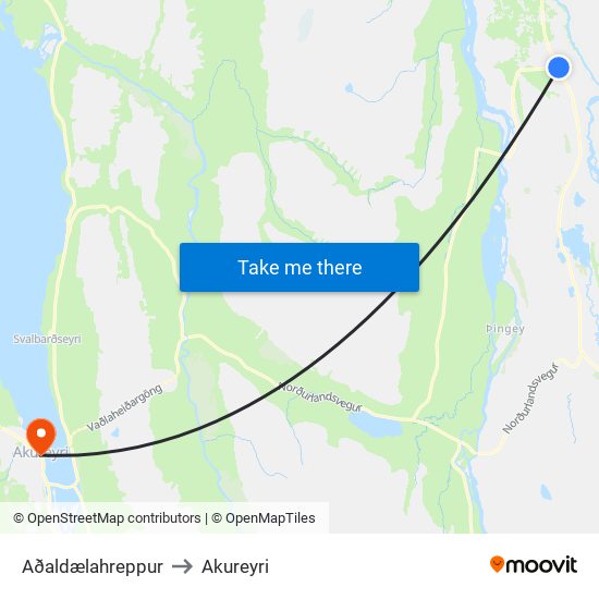 Aðaldælahreppur to Akureyri map