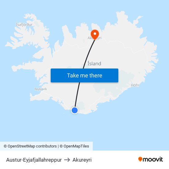 Austur-Eyjafjallahreppur to Akureyri map