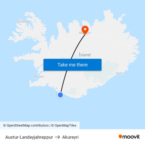 Austur-Landeyjahreppur to Akureyri map