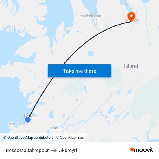 Bessastaðahreppur to Akureyri map