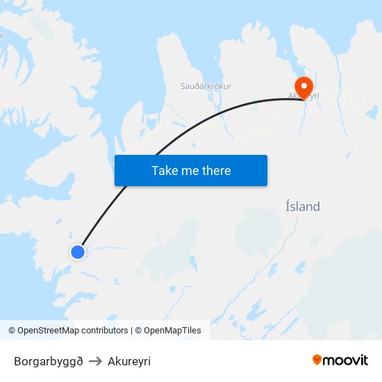 Borgarbyggð to Akureyri map