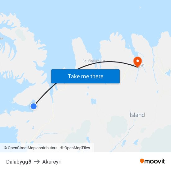Dalabyggð to Akureyri map
